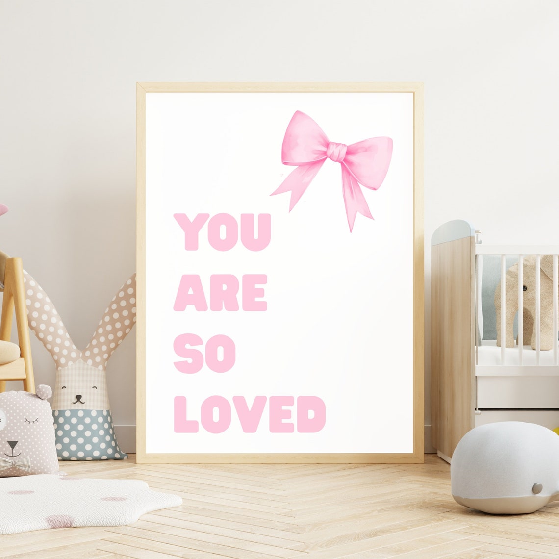 You Are So Loved Pink Bow Poster Cute Nursery Baby Room Decor