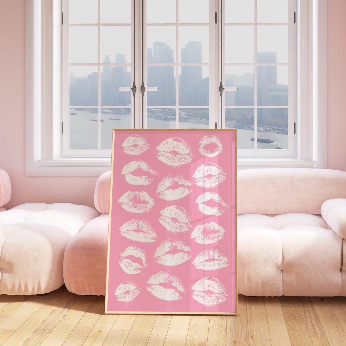 White Lipstick Kiss Marks Pink Trendy Dorm Room Girly Poster - Image 2