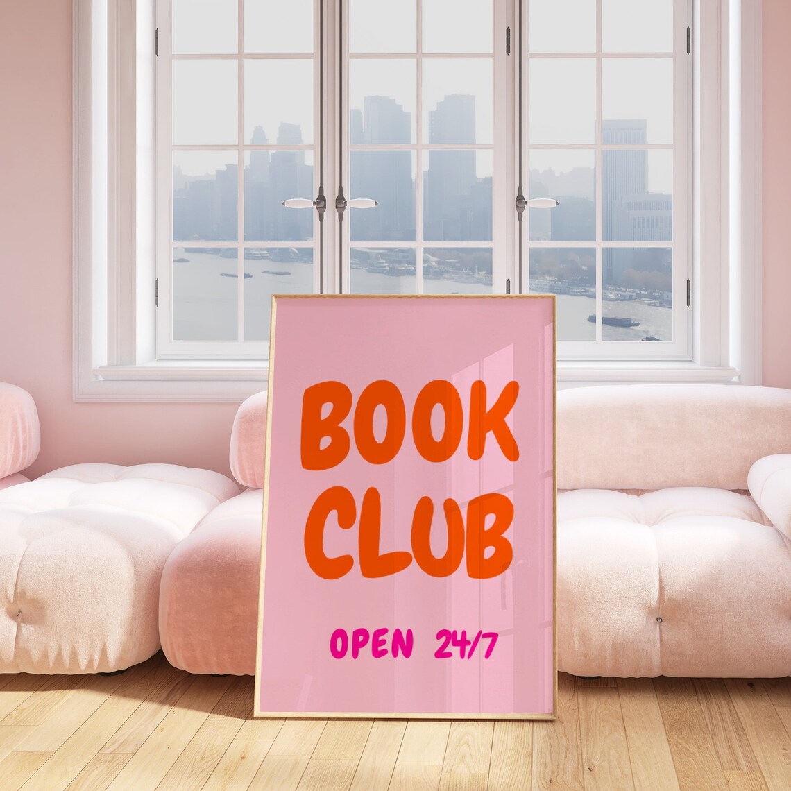 Pink Book Club Art Print, Retro Reading Corner Decor - Image 3