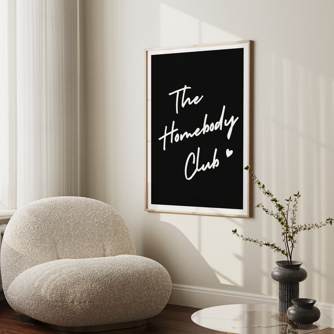 The Homebody Club White Script Black Introvert Cozy Quote Poster - Image 2
