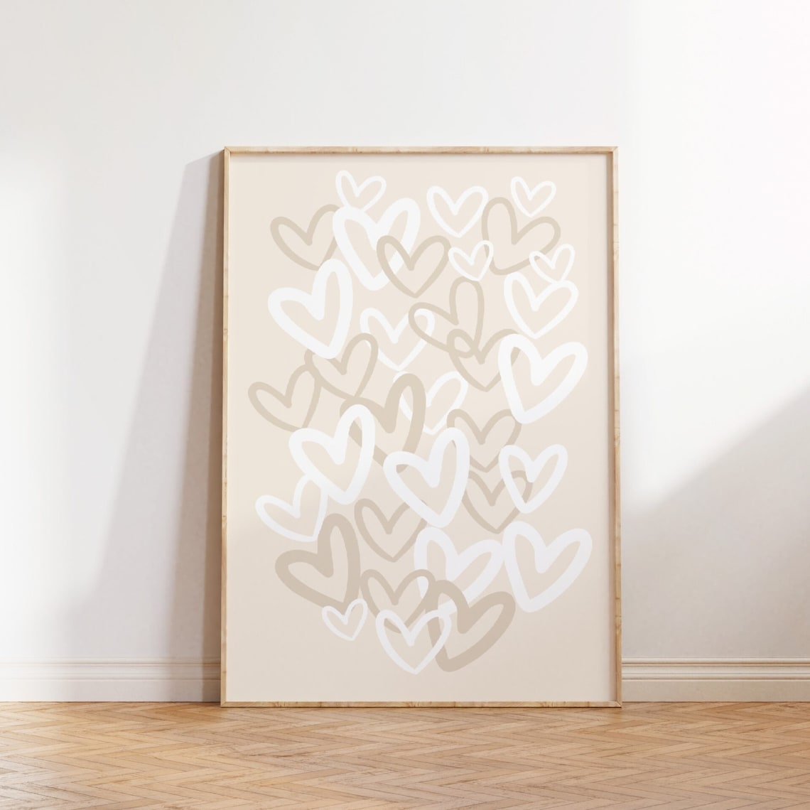Hearts Print, Beige Preppy Wall Art Poster