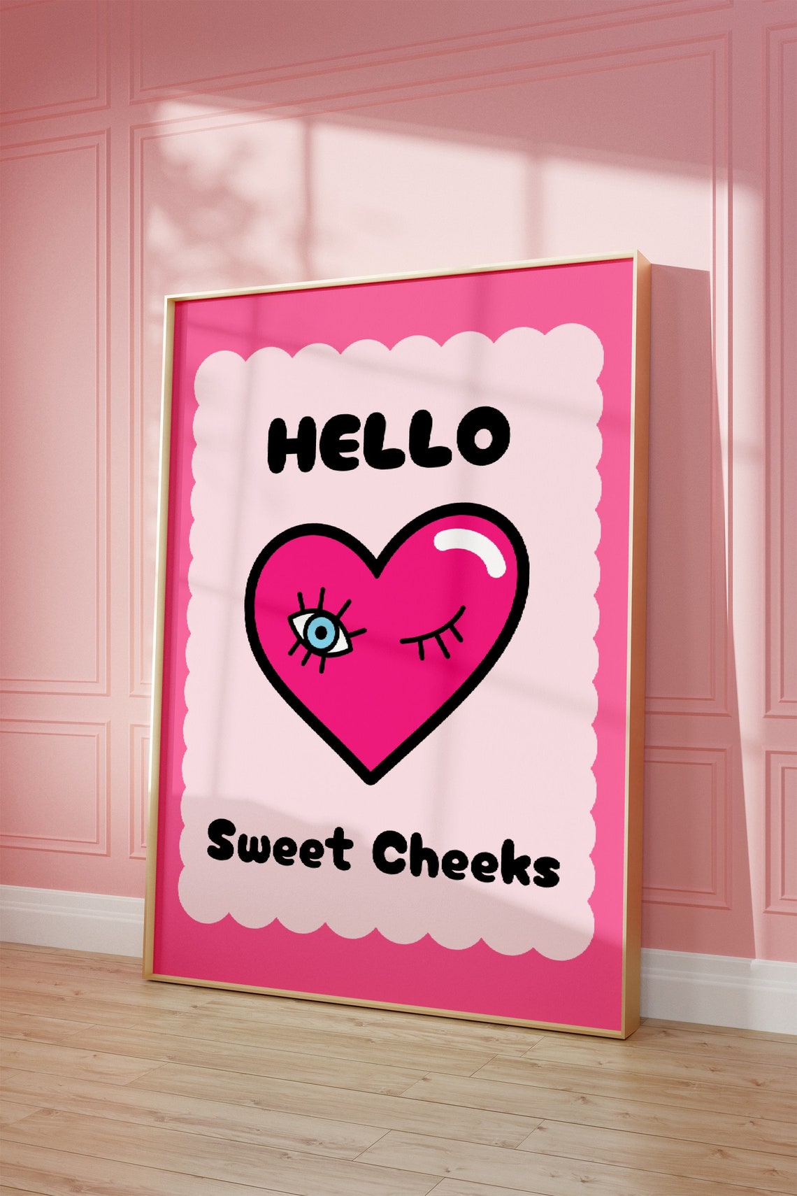 Hello Sweet Cheeks Winking Heart Pink Funny Bathroom Quote Poster - Image 2