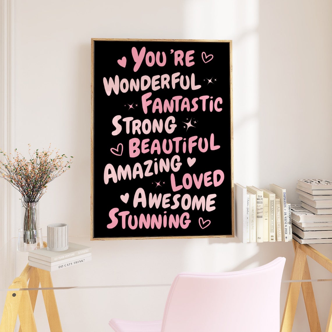 You Are Wonderful Affirmation Words Black Pink Funky Quote Poster - Image 2