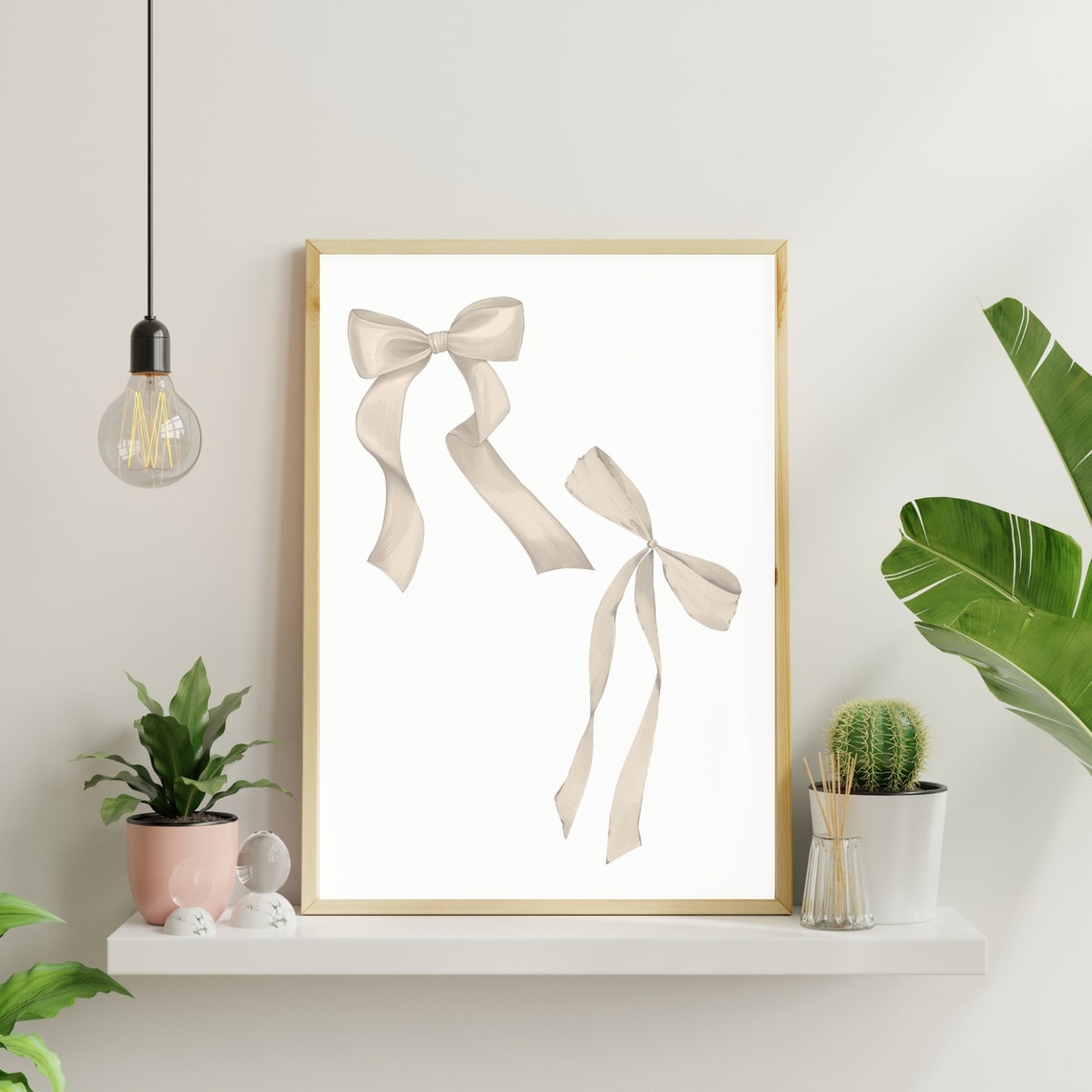 Beige Ribbon Bows Pair Minimalist Coquette Nursery Art Poster - Image 4