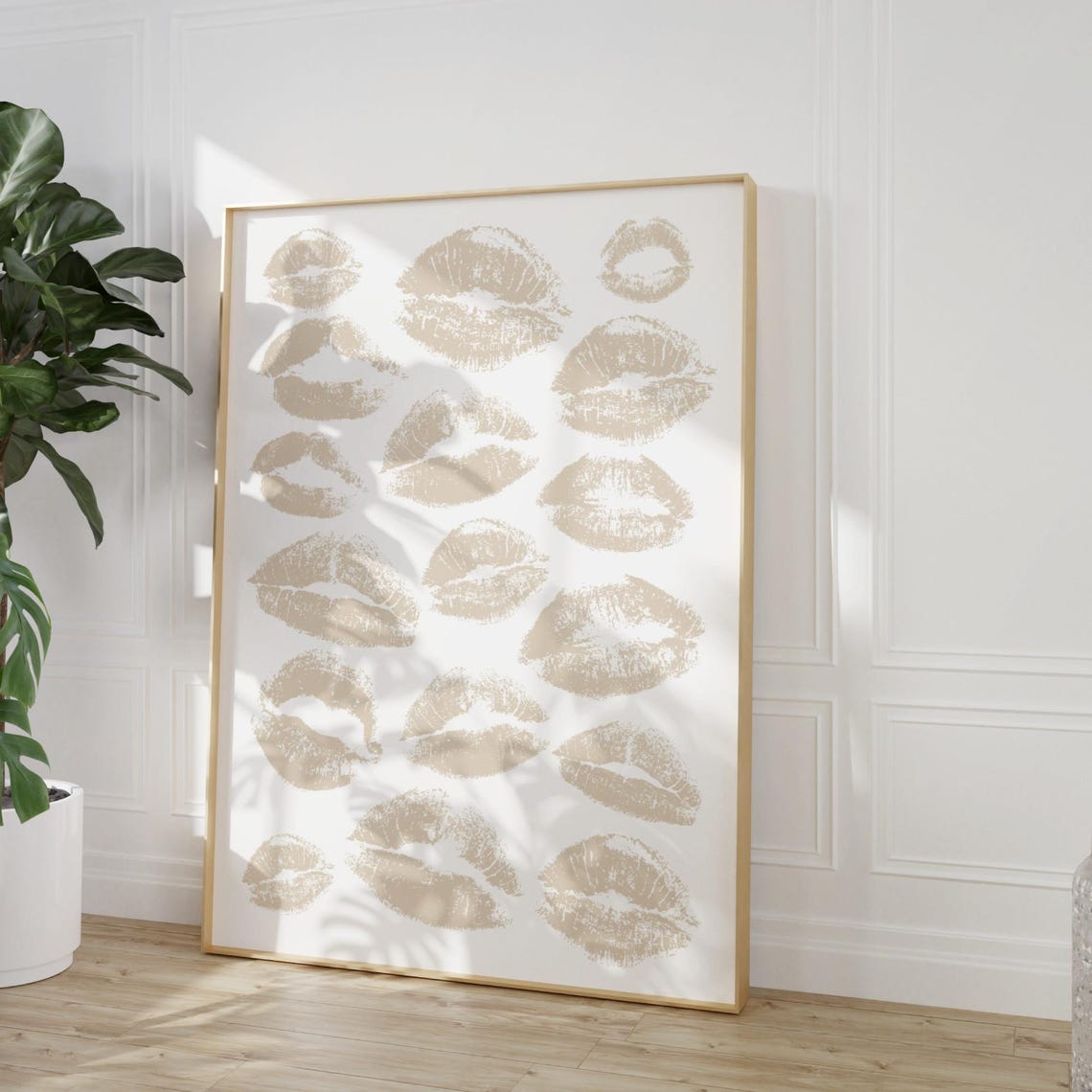 Beige Lipstick Kiss Marks Trendy Neutral Aesthetic Lips Poster - Image 2