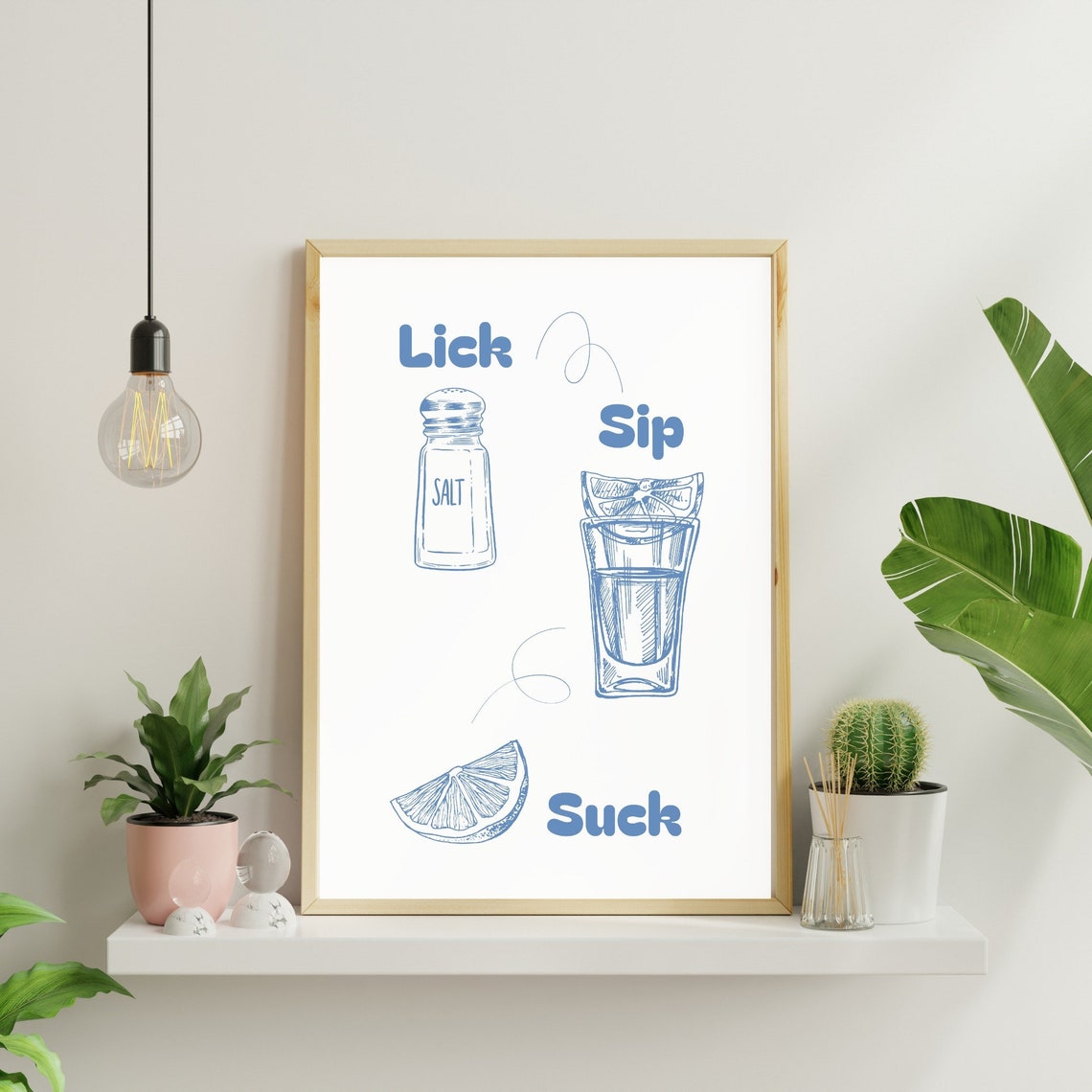 Lick Sip Suck Tequila Blue Line Art Fun Home Bar Decor Poster - Image 4