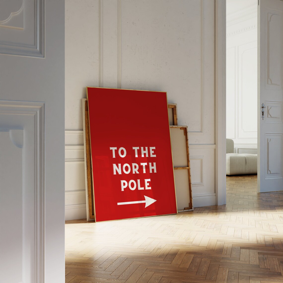 To The North Pole Vintage Red Christmas Sign Typography Holiday Poster - Image 3