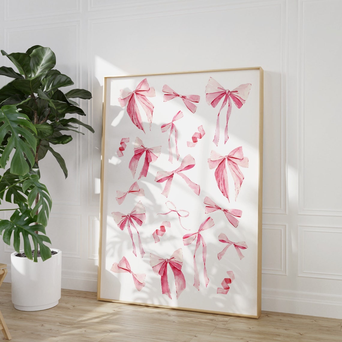 Pink Watercolor Bows Pattern Coquette Girly Nursery Art Poster - Image 3