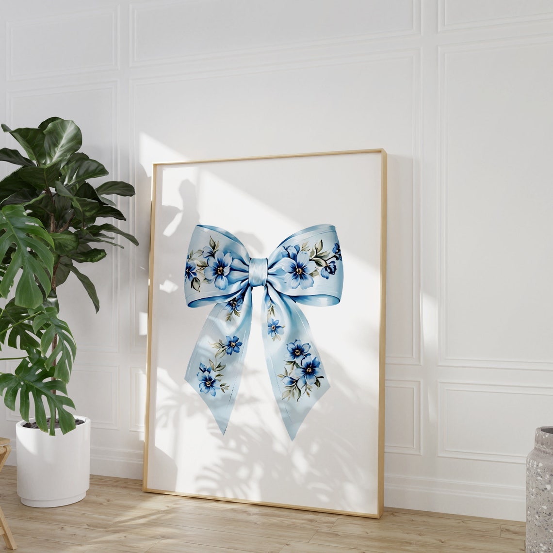 Blue Bow Print Floral Chinoiserie Nursery Print Coquette Room Decor Grandmillenial Wall Art Coastal Grandma Painting Teen Girl Poster - Image 3