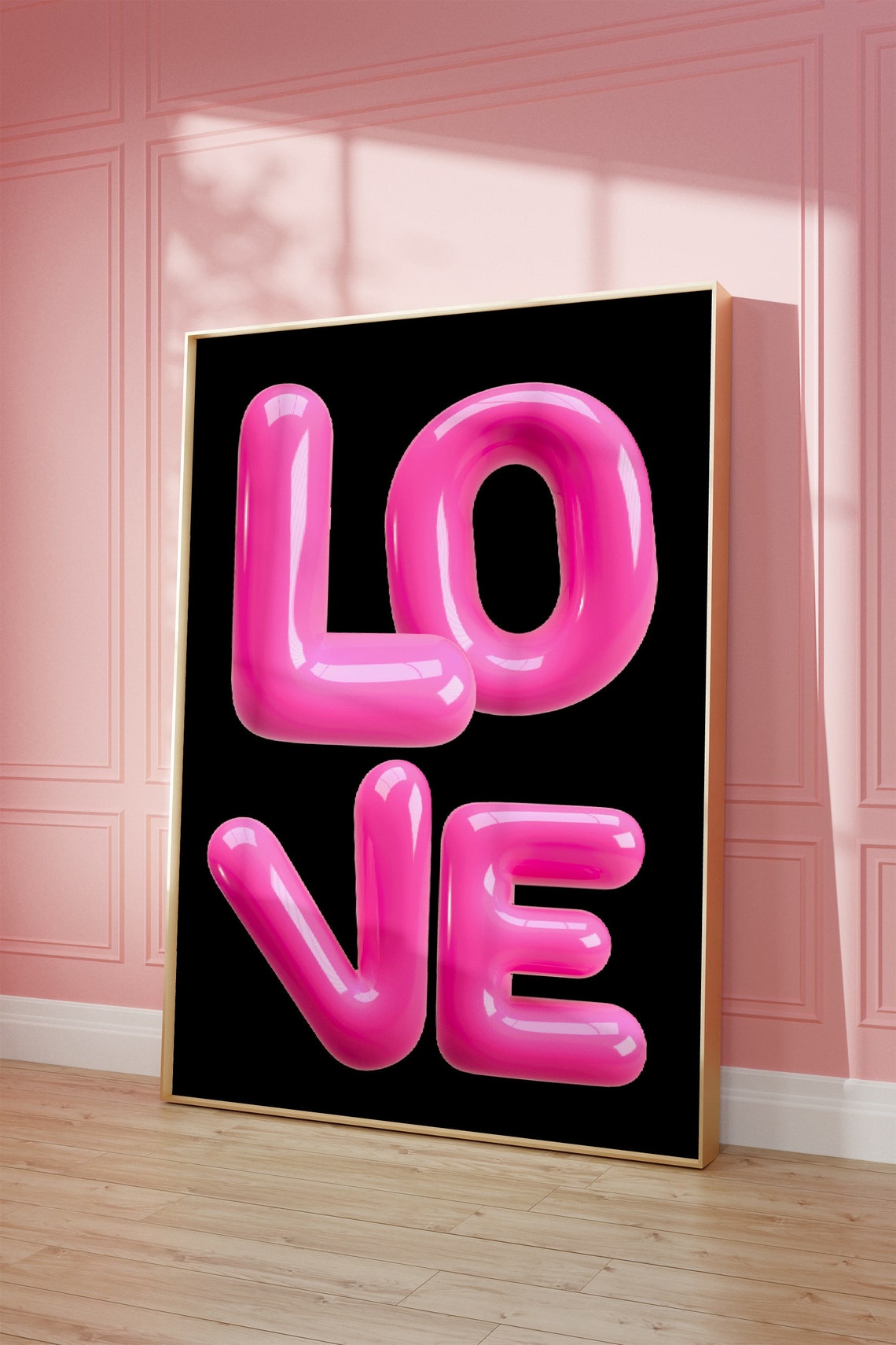 Love 3D Bubble Letters Pink Y2K Trendy Black Balloon Wall Poster - Image 2