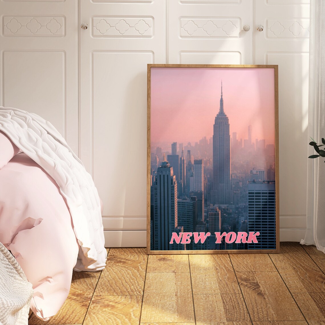 New York Empire State Building Pink Sunset Skyline Photo Poster - Image 3