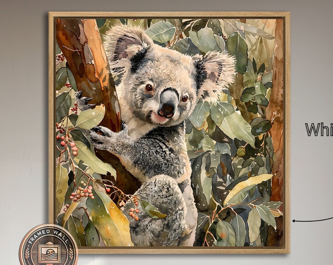 Koala In Eucalyptus Tree Watercolor Portrait Australian Wildlife Art Poster