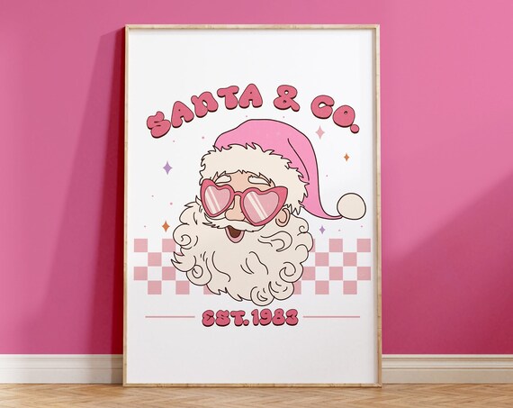 Pink Santa Claus Est 1983 Retro Christmas Poster With Heart Sunglasses