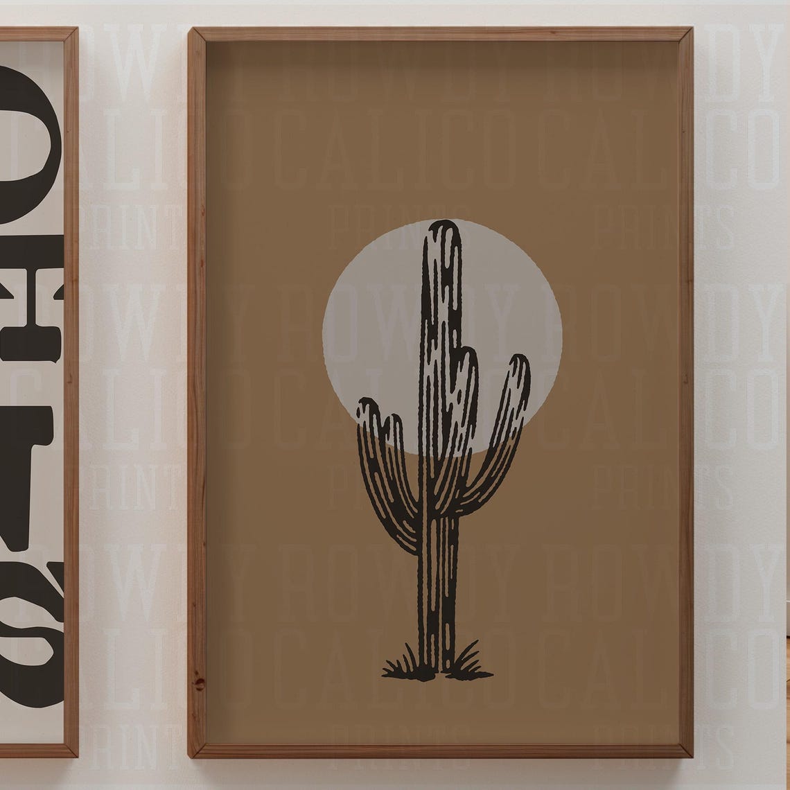 Saguaro Cactus White Moon Tan Minimalist Western Desert Poster