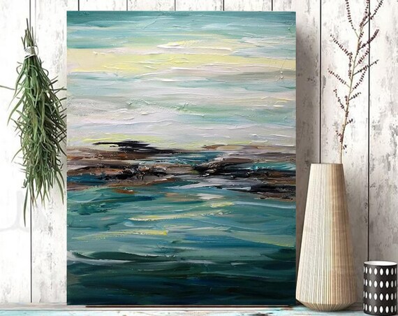 Abstract Water Painting Original Acrylic Art Modern Art Contemporary Art Impasto Knife Painting Textured Wall Art 16x20