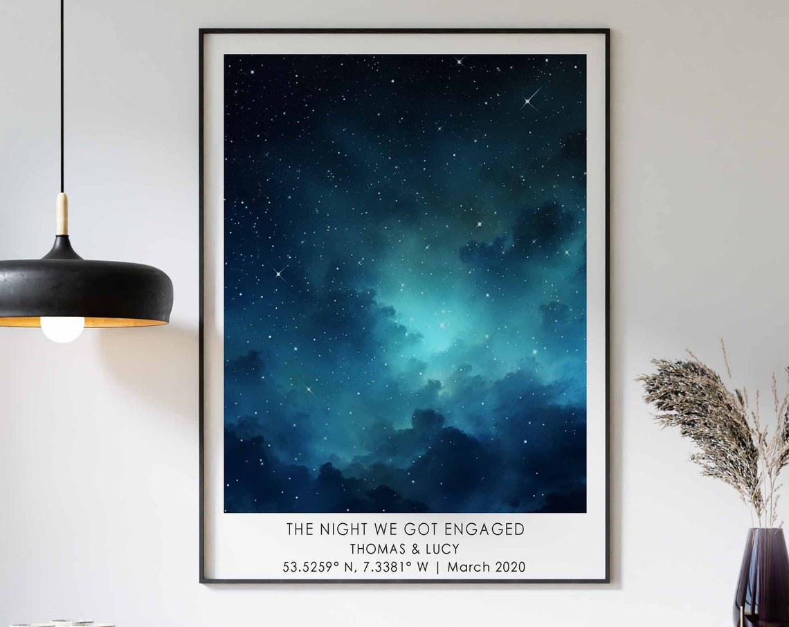 Personalised Engagement Gift Print The Night Sky Print Custom Engagement Present Gift For Engaged Couple