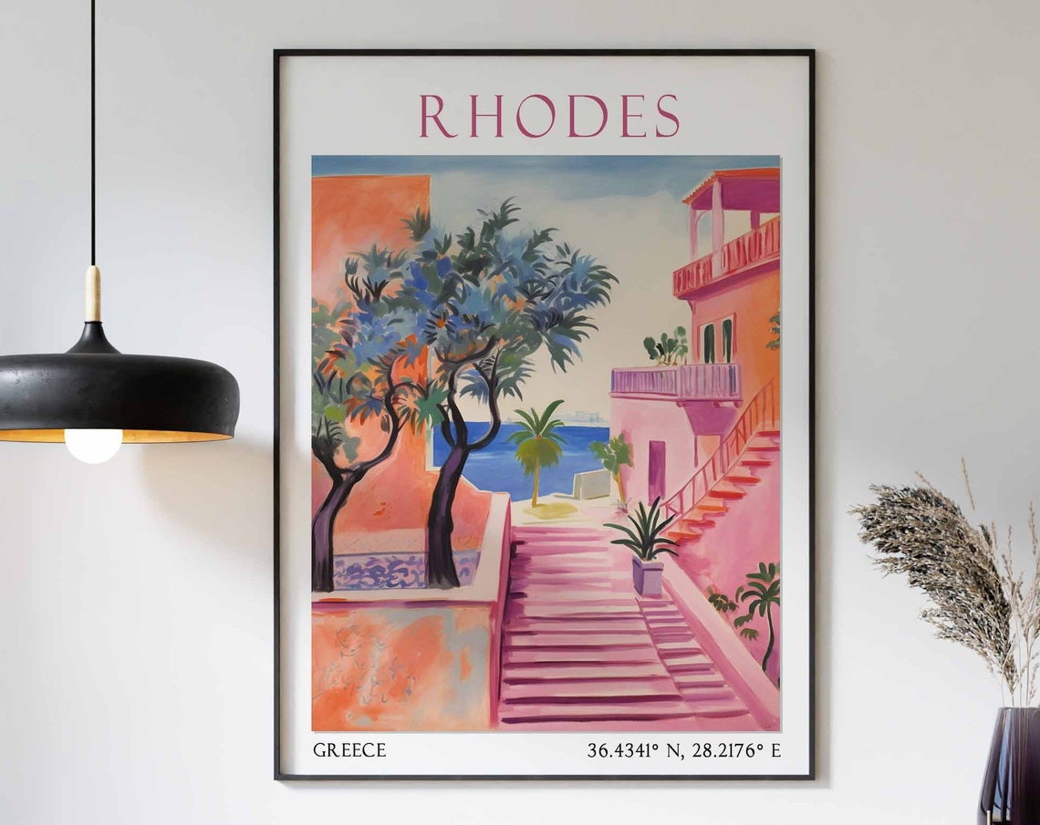 Rhodes Travel Print Rhodes Travel Poster Greece Wall Art Landscape Print Greek Travel Decor Greek Travel Decor Vintage Wall Art