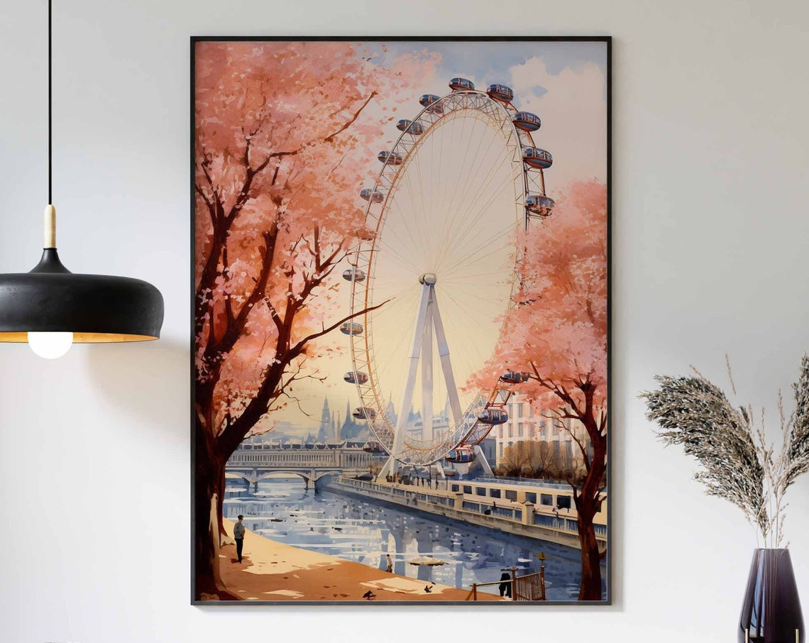 London Travel Poster Vintage Wall Art London Eye Print London Poster Vintage London Print England Art