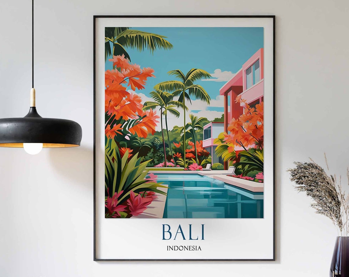 Bali Indonesia Resort Pool Palms Pink Villa Tropical Garden Poster