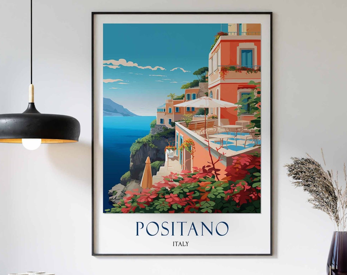 Positano Travel Print Positano Travel Poster Italy Travel Decor Travel Gift Positano Art Print Landscape Print Italian Wall Art