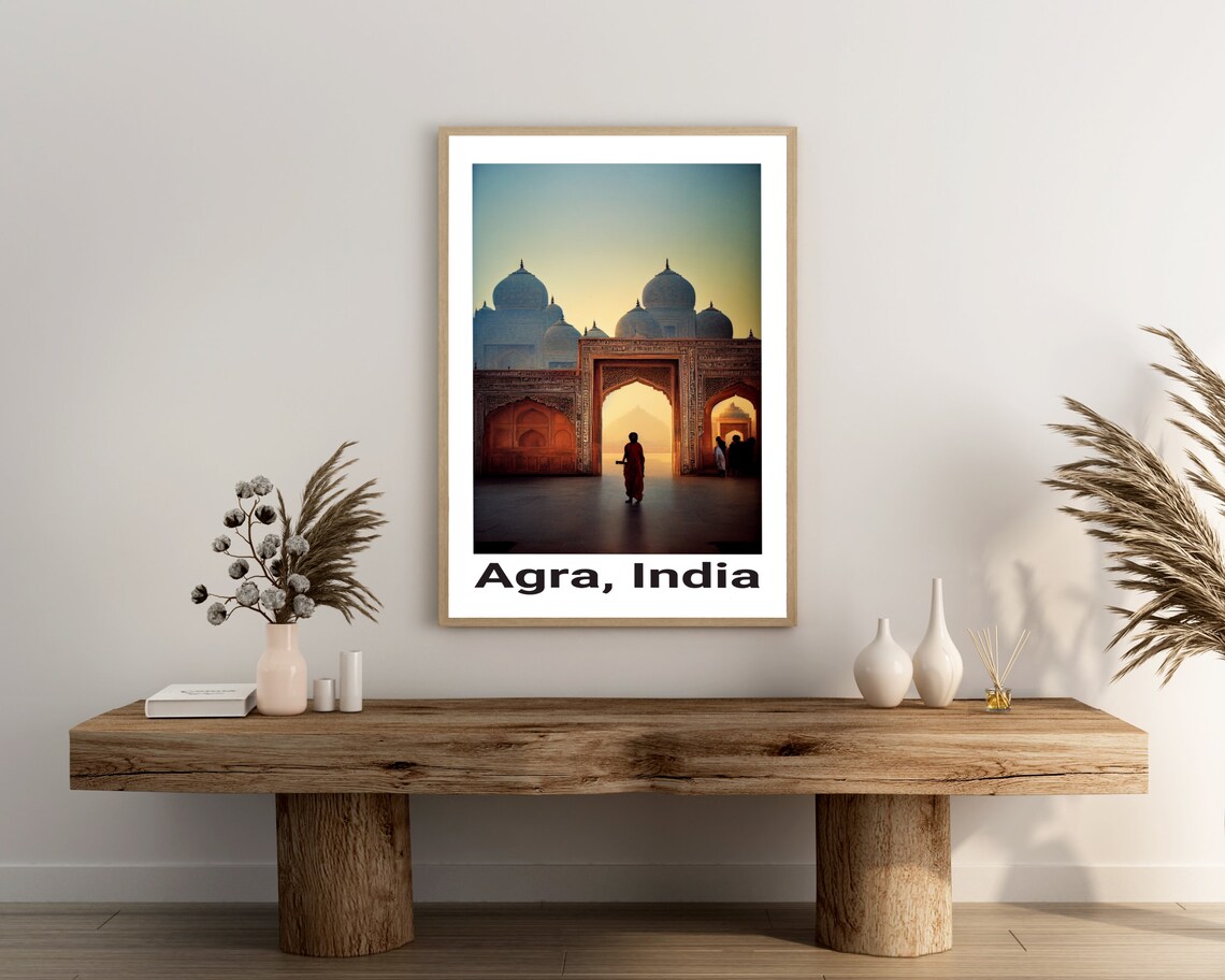 Agra India Domed Gateway at Sunset Warm Travel Photography Poster - Image 3