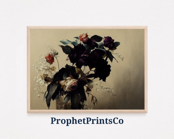 Moody Floral Poster Print Dark Academia Wall Art Flower Lover Gift Oil Painting Home Dcor Wall Art Digitial