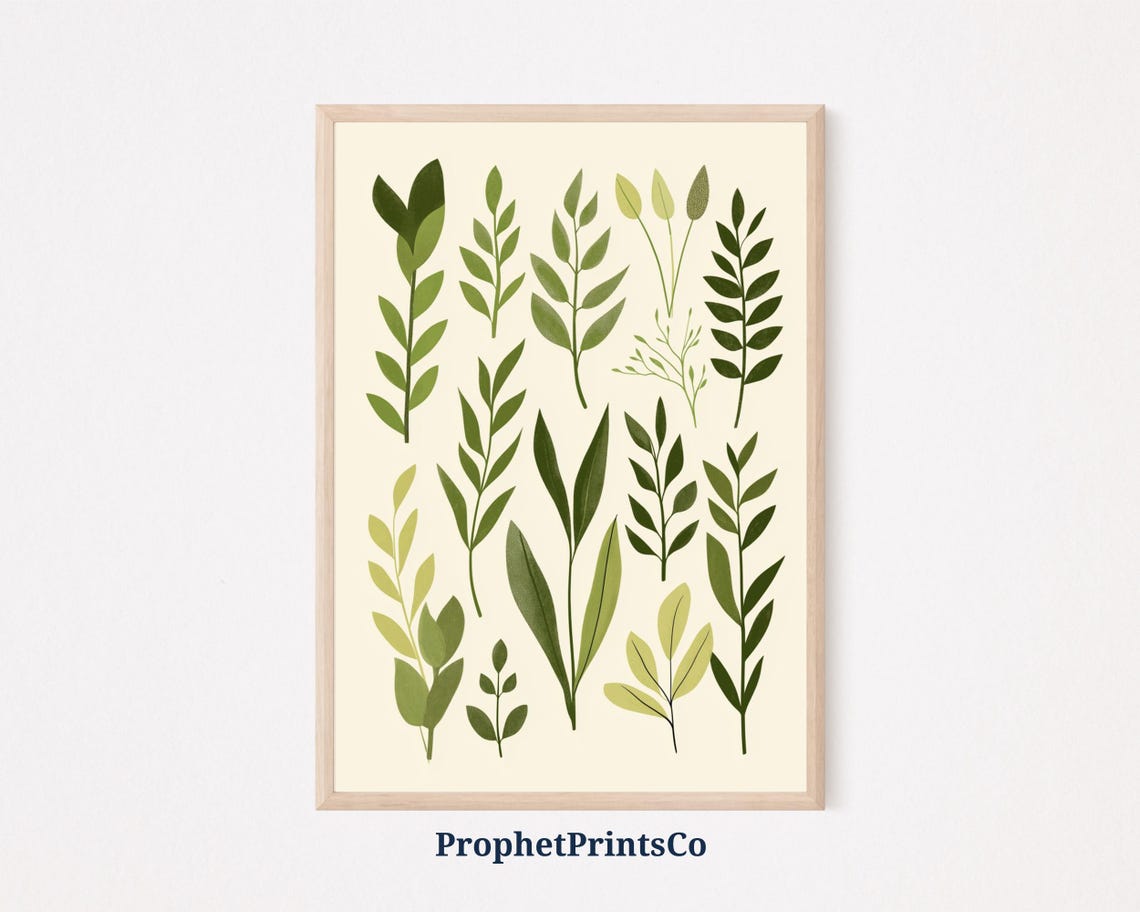 Twelve Leaf Sprigs Botanical Chart Minimal Greens Collection Poster