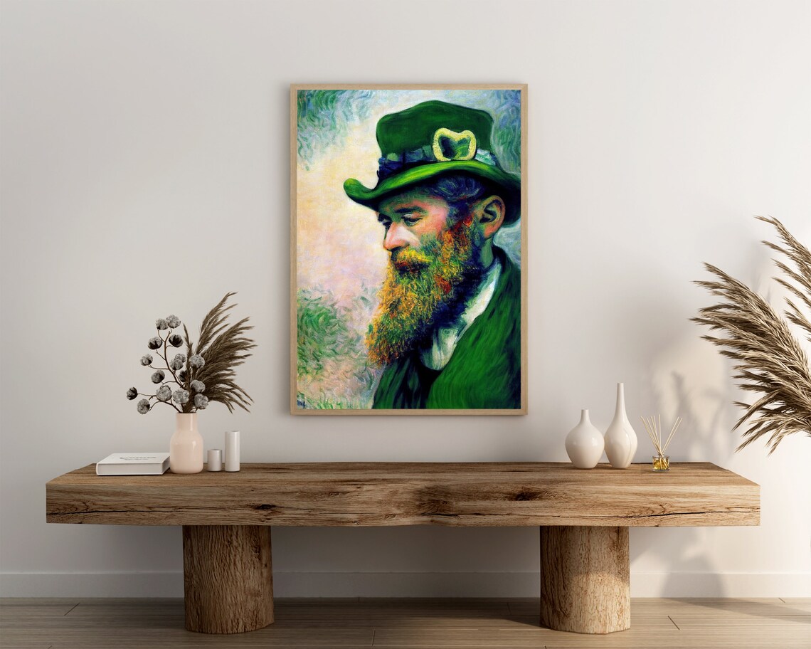 Bearded Irishman Green Top Hat Gold Heart Buckle Portrait Art Poster - Image 3