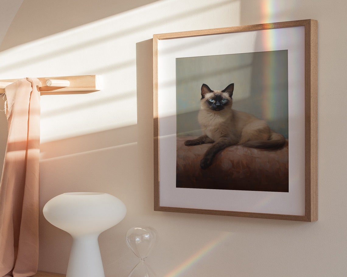 Siamese Cat Lounging Cushion Blue Eyes Elegant Cat Painting Poster - Image 3