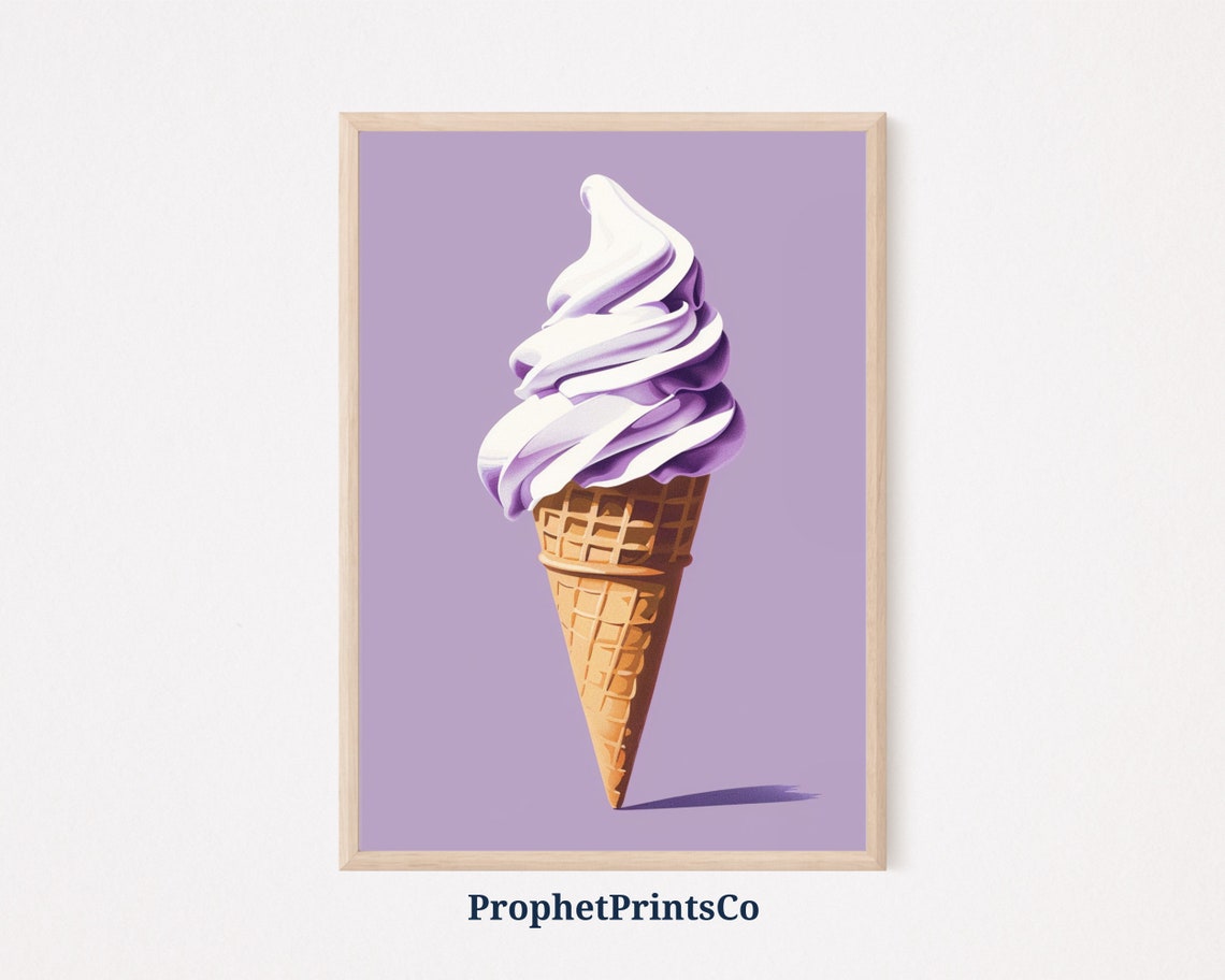 Purple Soft Serve Ice Cream Cone Lavender Pastel Dessert Art Poster
