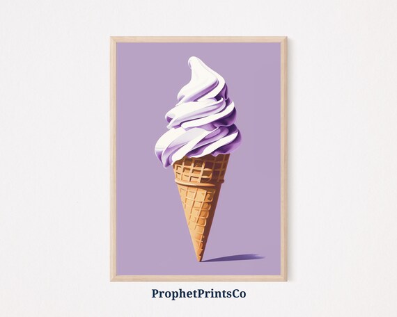 Purple Soft Serve Ice Cream Cone Lavender Pastel Dessert Art Poster