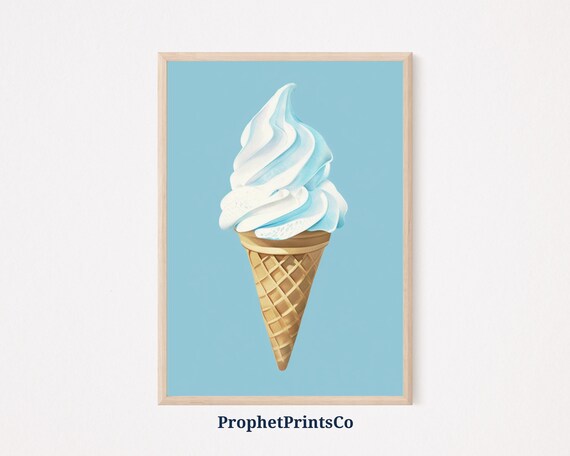Blue Vanilla Soft Serve Ice Cream Cone Pastel Summer Dessert Poster