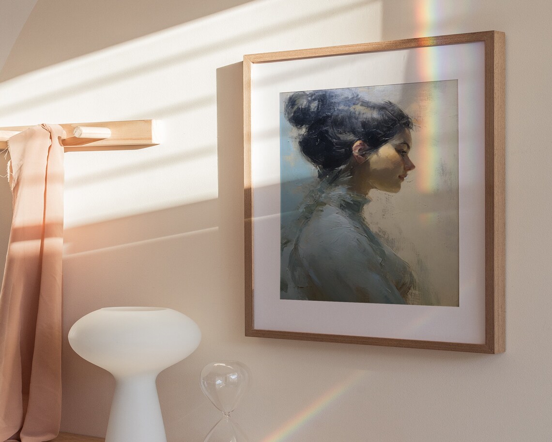 Woman in Profile Pale Blue Blouse Impressionist Oil Painting Poster - Image 3