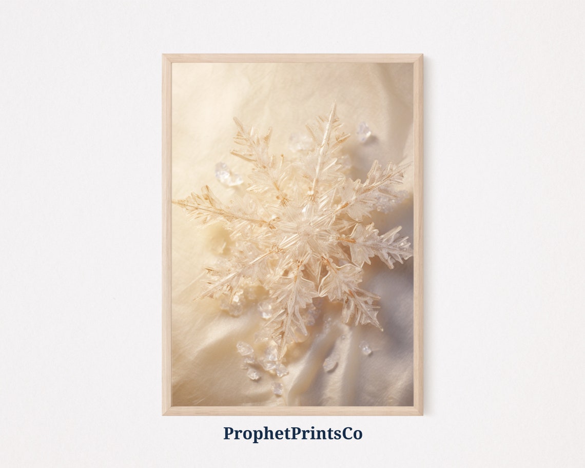 Golden Frosted Snowflake Silk Ice Crystals Winter Holiday Poster
