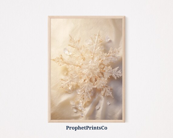 Golden Frosted Snowflake Silk Ice Crystals Winter Holiday Poster