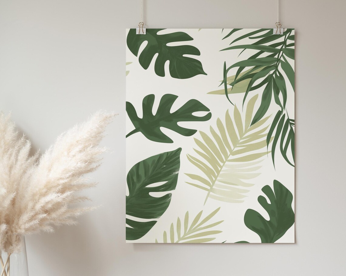 Tropical Leaf Print Green Plant Wall Art Jungle Inspired Decor Modern Botanical Illustration Nature Wall Decor - Image 4