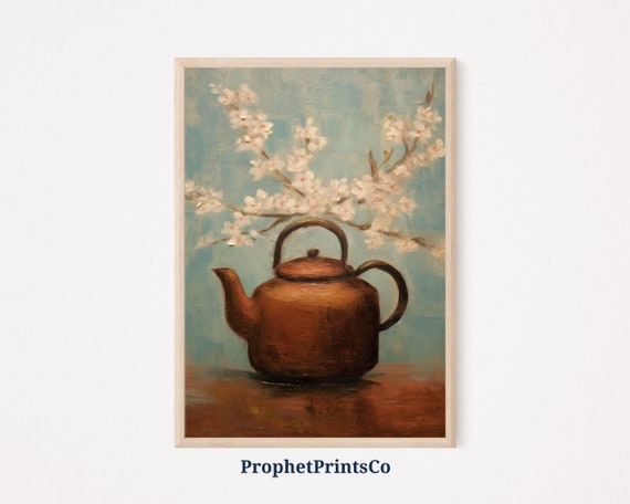 Japanese Tea Pot Painting Print Soft Tonal Wall Art Kitchen Art Print Edo Period Home Decor Wall Art