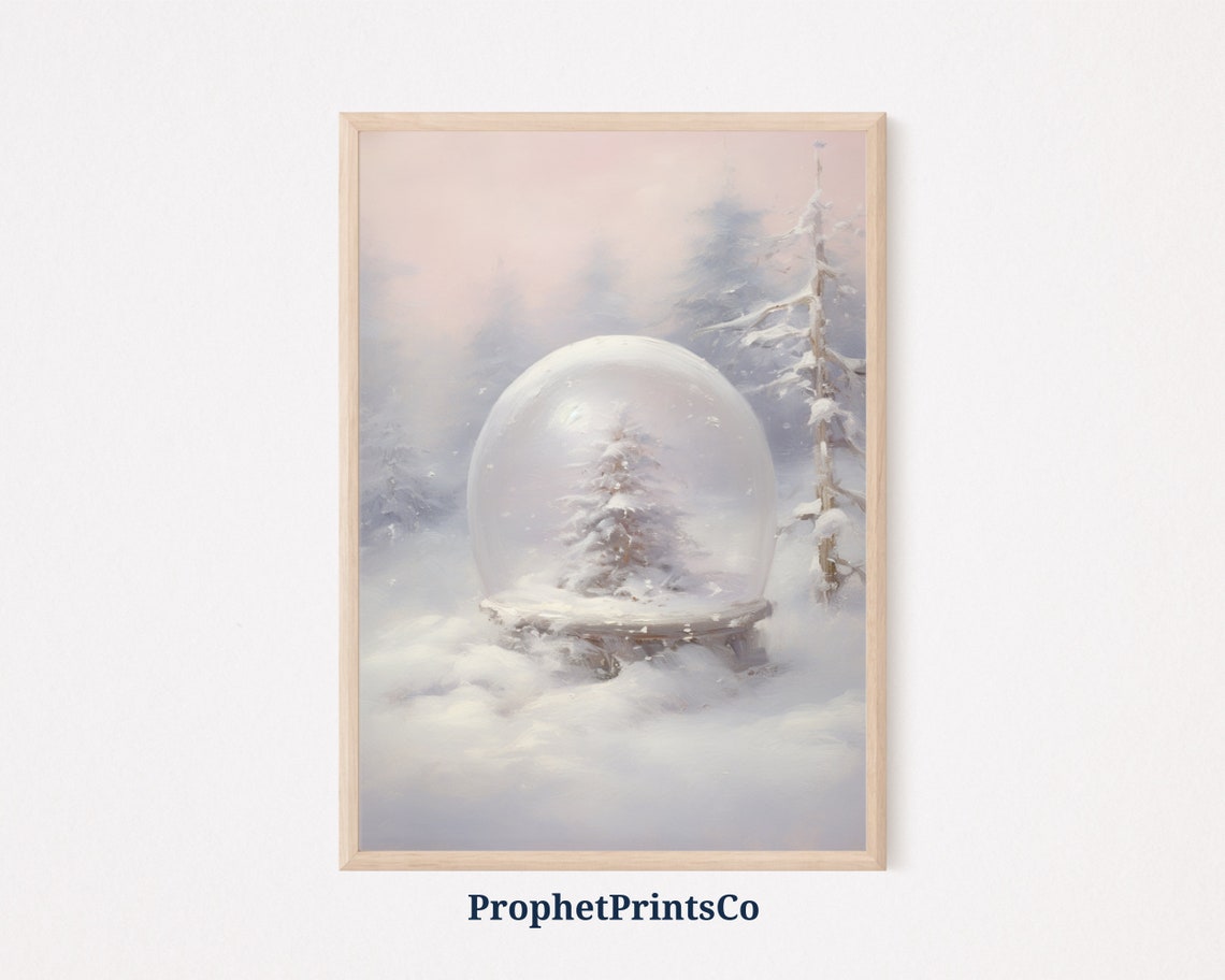 Snow Globe Christmas Tree Pastel Winter Forest Painting Poster