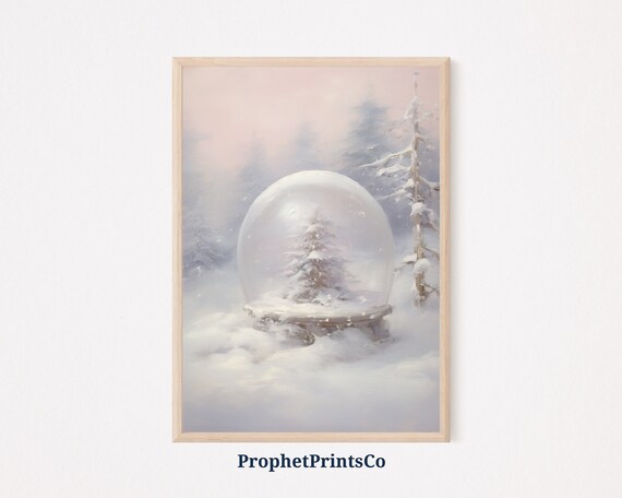 Snow Globe Christmas Tree Pastel Winter Forest Painting Poster