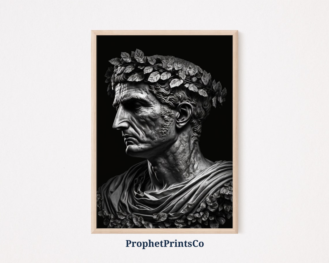 Julius Caesar Laurel Wreath Profile Ancient Roman Stone Bust Wall Art