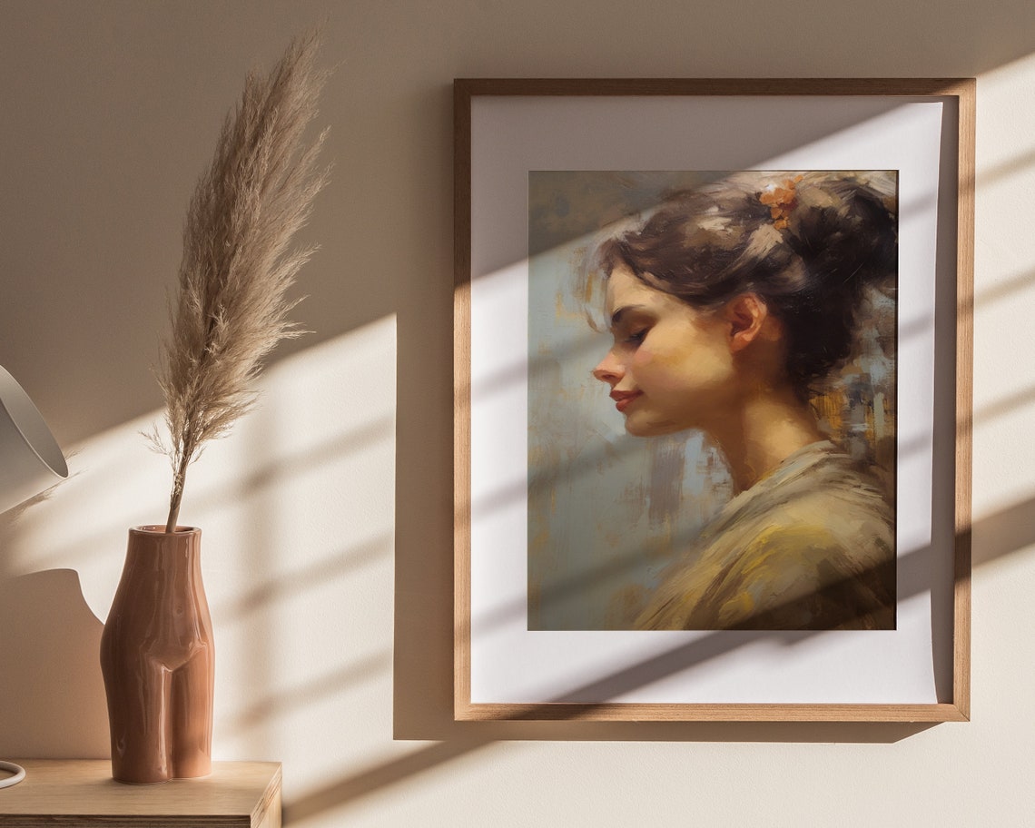 Soft Tonal Woman Portrait Oil Painting Modernism Wall Art Antique Oil Painting Cute Home Dcor Wall Art - Image 4