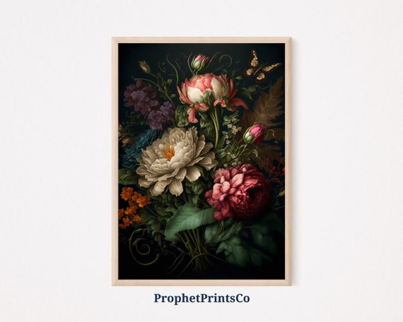 Vintage Flowers Poster Print Victorian Wall Art Dark Academia Gift Moody Floral Home Dcor Wall Art Digitial
