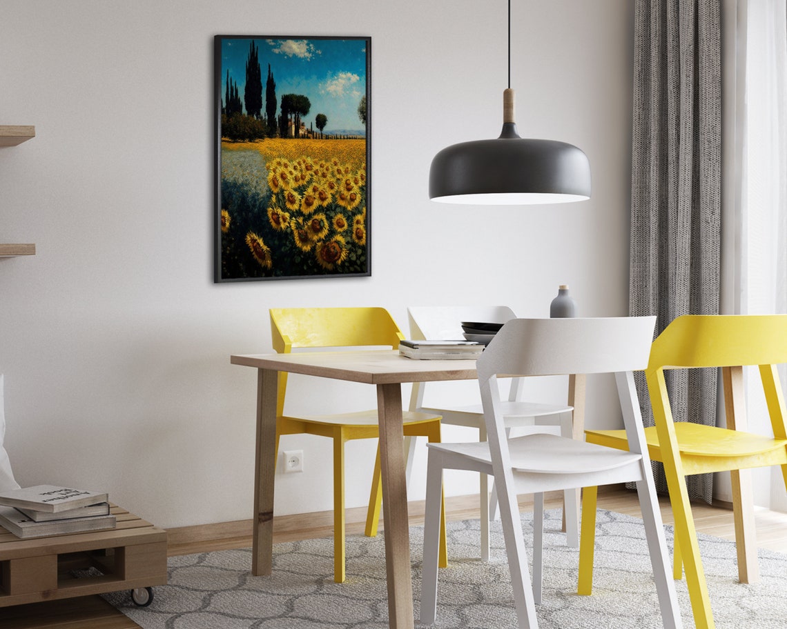 Tuscan Sunflower Field With Cypress Trees and a Hillside Villa Poster - Image 2