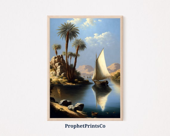 Nile River Landscape Poster Print Ancient Egypt Wall Art Tropical Gift Egyptian Home Dcor Wall Art Digitial