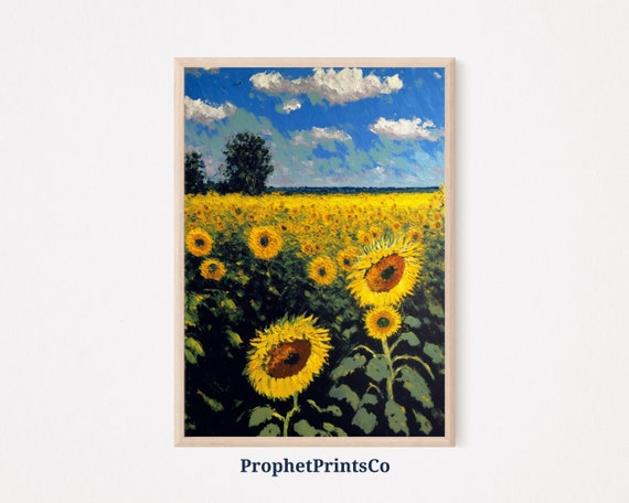 Sunflower Field Poster Print Flower Wall Art Inspired By Monet Country Farmhouse Home Dcor Wall Art Digitial