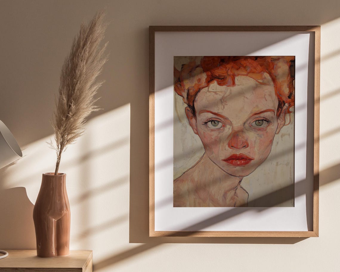 Abstract Female Portrait Redhead Expressionist Art Unique Wall Art Contemporary Art Modern Decor Print - Image 4
