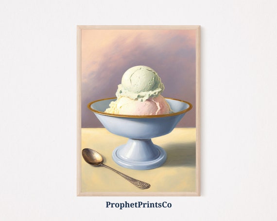 Vintage Ice Cream Poster Print Retro Kitchen Wall Art Aesthetic Artwork Gift Unique Home Dcor Wall Art