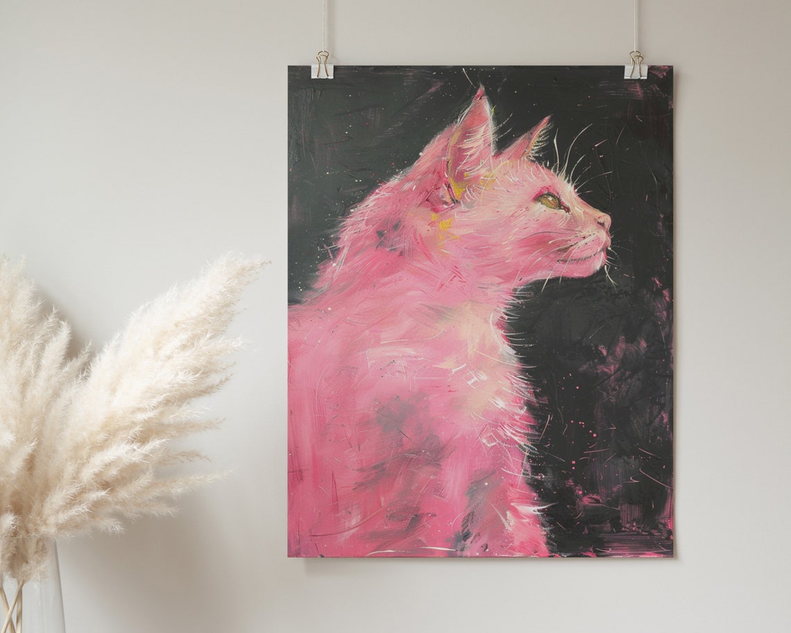 Pink Girly Cat Poster Print Cute Wall Art Pet Lover Gift Nursery Home Dcor Wall Art - Image 2