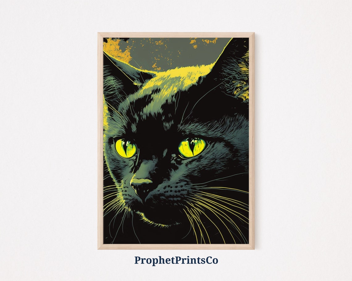 Black Cat Pop Art Poster Print Black Modern Wall Art Gift For Cat Mama Cute Spooky Home Dcor Wall Art Digitial
