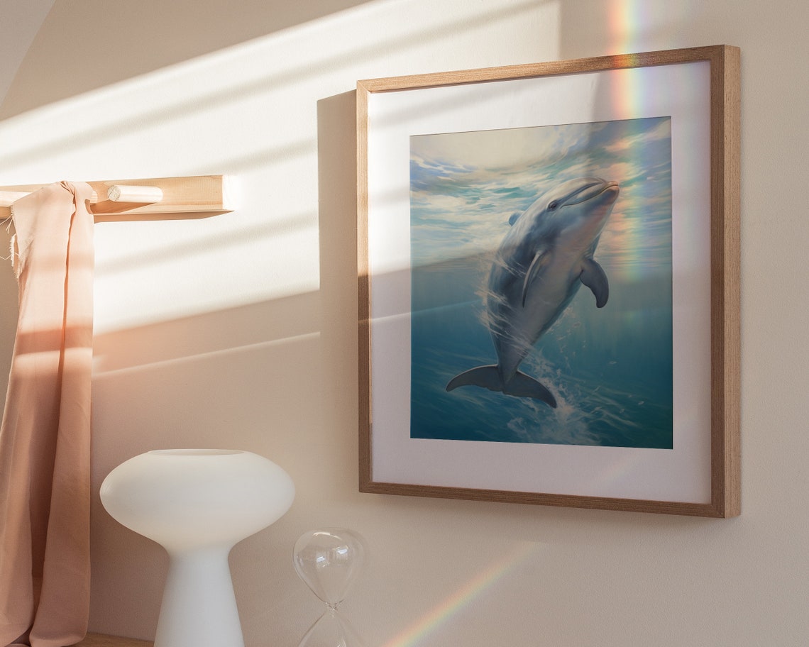 Dolphin Art Dolphin Painting Coastal Beach Art Nursery Print Dolphin Lover Gift Ocean Art Wall Art - Image 3